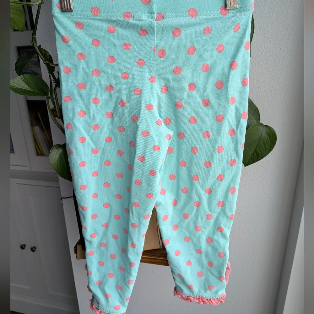 Matilda Jane Aqua & Pink Polka Dot Ruffle Capri Pants - Size 10